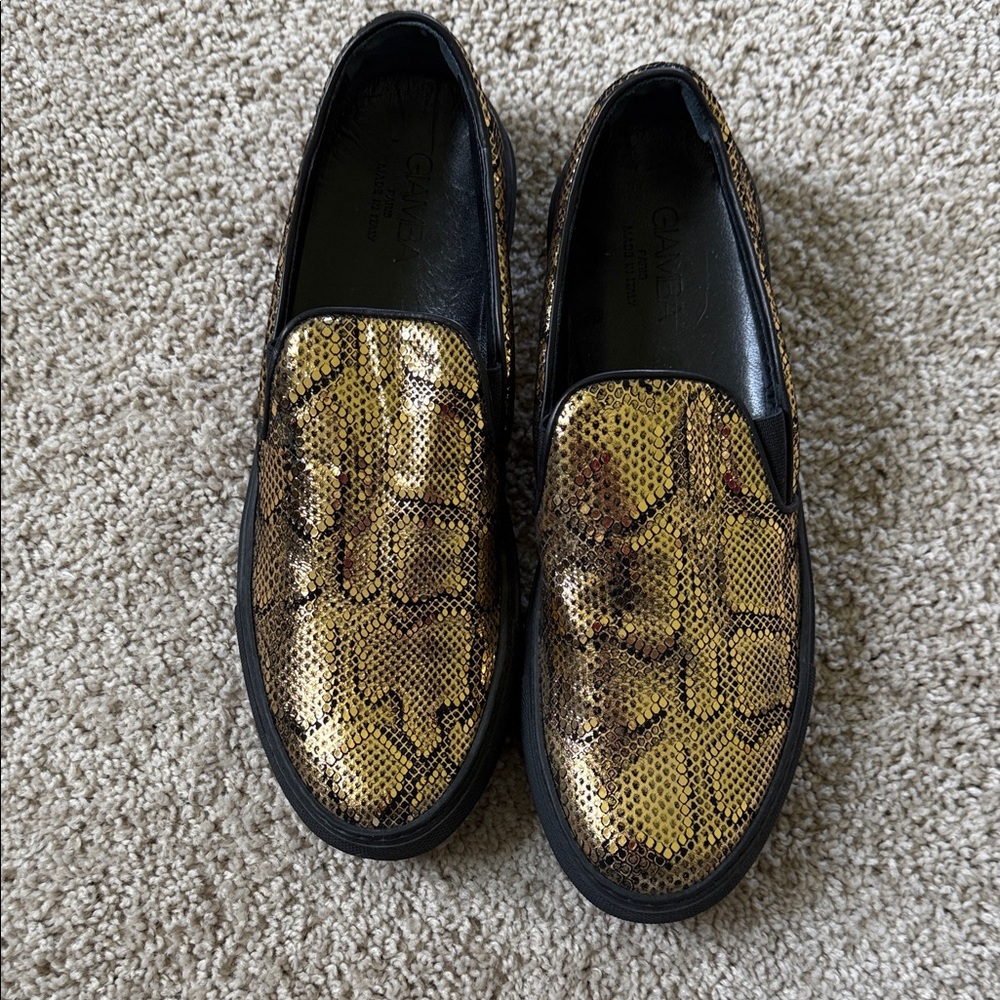 Gold Snake Print Slip-On Athletic Shoes